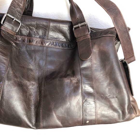 feynsinn Brown Leather Duffle Weekend Bag Zippers - Picture 3 of 16